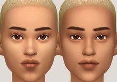 three different angles of the face of a person with blonde hair and brown eyes,