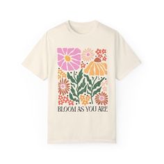 "Boho Floral Shirt, Boho Flowers Shirt, Bloom As You Are Quote Shirt, Comfort Colors, Comfort Colors shirt, Bloom Shirt, Inspirational Shirt, Motivational Shirt, Cottagecore Shirt, Botanical Shirt, Flowers Shirt, Bloom Shirt, Wildflowers Shirt, Floral Shirt, Retro Floral Shirt, Retro Flowers Shirt, Boho Shirt, Gardening Shirt, Floral gift, Gift for Her, Mothers Day gift, gift for best friend, gift for mom, Wild Flowers Shirt, Wildflower Shirt, Flowers Shirt, summer shirt, spring shirt, teachers shirt, Mental Health Shirt, Positivity Shirt, Happy Shirt, Ladies Shirt, Flower Gift Shirt, shirt, tshirt, t shirt, t-shirt, tee, top, garment dyed tee, comfort colors tee, oversized tee Classic, comfy, shirt fits like a well-loved favorite! Makes a cute and thoughtful gift for someone special, or a Pink Cotton T-shirt With Plant Print, Pink Cotton Tops With Plant Print, Multicolor Screen Print Shirt For Spring, Spring Multicolor Screen Print Shirt, Multicolor Screen Print Shirt With Relaxed Fit, Multicolor Relaxed Fit Shirt With Screen Print, Multicolor Cotton Shirt With Plant Print, Spring Cotton Shirt With Screen Print, Cotton Crew Neck Shirt With Plant Print