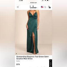 New With Tags, Never Worn! Beautiful Satin, Dark Teal Size Xl Smoke Free Home Message Me With Any Questions Dark Teal Dresses Formal, Dark Teal Dress, Teal Dresses, Lulus Dresses, Teal Dress, Lulu Dresses, Green Satin, Dark Teal, Dresses Formal