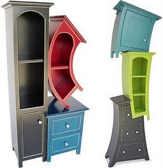 three different types of furniture are shown in various colors and sizes, one is blue, the other is green