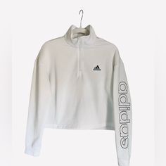 Nwt Excellent Condition. Length (Shoulder To Bottom): 20.5” Chest (Pit To Pit): 20” Sleeve Length: 22” Women’s Medium But Could Also Fit An Older Child/Teen. White Adidas Sportswear Tops, Adidas White Sportswear Tops, White Fitted Sweatshirt Athleisure, White Fitted Sweatshirt For Athleisure, White Fitted Athleisure Sweatshirt, White Adidas Sweatshirt With Letter Print, Adidas White Sweatshirt With Letter Print, White Athleisure Sweatshirt With Branding, White Athleisure Tops With Branding