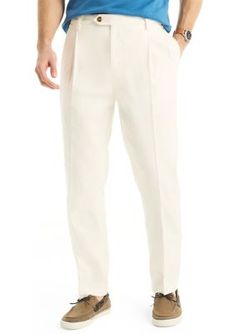 Achieve classic 80s-inspired style with these double-pleated pants. Made of breathable cotton-linen fabric, this classic fit Miami Vice x Nautica pant is perfect for all your warm-weather occasions. Button-and-zip fly Belt loops Side-seam pockets Button-welt back pockets Classic fit Size M: 32" Inseam From the Miami Vice x Nautica collab | Men's Miami Vice x Nautica Double Pleated Linen Pants, White, 32 x 30 Classic Pleated Summer Pants, Classic Summer Pleated Pants, Summer Classic Pleated Pants, Pleated Linen Pants, Linen Pants White, Miami Vice, Pants White, Cotton Linen Fabric, Pleated Pants