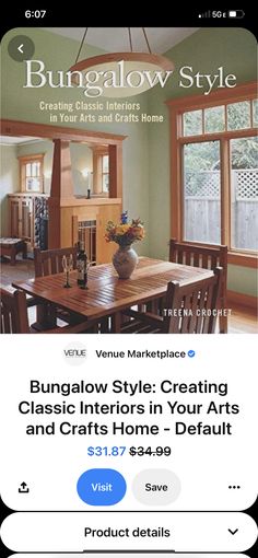 the website for an interior design firm is displayed in front of a phone screen with text that reads, bungalow style creating classic interiors in your arts and crafts