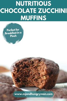 chocolate zucchini muffins with text overlay