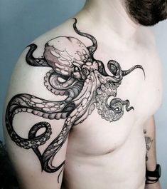 a man with an octopus tattoo on his chest