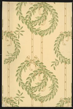 an image of a wallpaper with green leaves and branches on beige background, in the style of art nouveauism