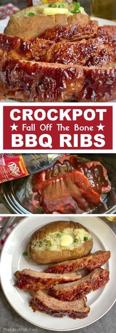 the crockpot bbq ribs are ready to be eaten and served on plates