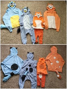 four different pictures of the same animal onesuits