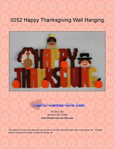 the happy thanksgiving wall hanging is made out of plastic beads and has an image of two people