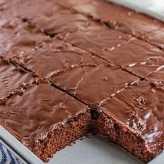 a chocolate cake that has been cut in half