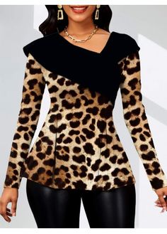 Color:Dark Coffee;Size:S;Size:M;Size:XXL;Package Contents:1 X Blouse;Occasion:Other;Style:Bohemian; Fall Business Attire, Tunic Designs, Leopard Blouse, Dark Coffee, Lovely Tops, Women Shirts Blouse, Long Sleeve Casual, Womens Clothing Tops, Shirt Blouses