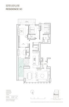 the floor plan for an apartment with two bedroom, one bathroom and another living room