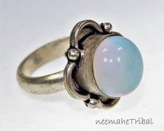 Vintage girls ring made of sterling silver featuring a moonstone Size 16,5 mm inside diameter, US 6, Weight 8 g Adjustable Round Opal Ring For Spiritual Purposes, Adjustable Nickel Free Moonstone Ring, Silver Opal Ring For Healing, Nickel Free Round Spiritual Moonstone Ring, Adjustable Spiritual Moonstone Ring, Celestial Silver Opal Ring, Adjustable Round Opal Ring Spiritual, Nickel-free Moonstone Ring, Vintage Moonstone Cabochon Rings