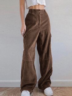 Style: CasualColor: Brown.Apricot.Green.RedMain Material: PolyesterFit Type: Loose fitDesign: Button Zip Closure. High Waist SIZE WAIST (Inches) HIPS (Inches) Outseam (Inches) L 33.07 42.52 42.13 M 31.5 40.94 41.73 S 29.92 39.37 41.34 XL 34.65 44.09 42.52 2XL 36.22 45.67 42.91 Non-stretch Corduroy Casual Bottoms, Casual Non-stretch Corduroy Bottoms, Brown Corduroy Bottoms With Button Closure, Trendy Baggy Corduroy Bottoms, Baggy Brown Solid Color Pants, Baggy Brown Pants Solid Color, Trendy Solid Color Corduroy Bottoms, Casual Brown Corduroy Bottoms, Baggy Solid Corduroy Bottoms