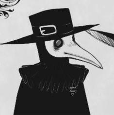 a black and white drawing of a bird wearing a top hat