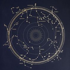 a diagram of the stars in the night sky with all their names written on it