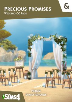 the wedding ceremony is set up on the beach