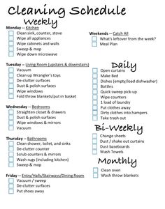 the cleaning schedule is shown in black and white