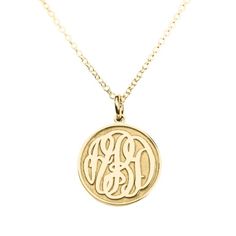 10K Yellow Gold Embossed Monogram Pendant | Jewlr Monogram Pendant Necklace, Monogram Pendant, Personalised Jewellery, Mens Engagement, Disc Pendant, Monogram Styles, Necklace Box, Wedding Watch, Personalized Initials