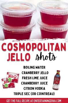 Cosmopolitan Jello Shots | Cocktails Cosmo Jello Shots, Wild Berry Jello Shots, Jello Shots Vodka Easy, Red Jello Shots, Jello Shots Christmas, Cranberry Jello Shots, Wine Jello Shots, Raspberry Jello Shots