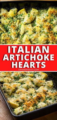 an italian artichoke hearty casserole with broccoli and cheese