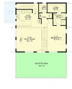 the first floor plan for this house shows the living area and kitchen, as well as the