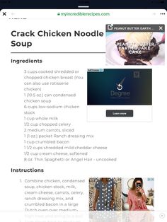 the recipe for chicken noodle soup is displayed on an iphone screen, with instructions to make it