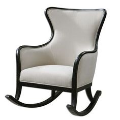 a white and black rocking chair on a white background