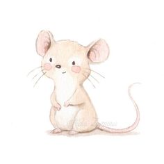 a drawing of a mouse sitting on the ground with its front legs crossed and eyes closed