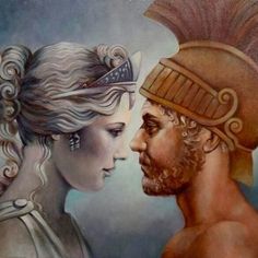 a painting of two people in roman costumes, one is kissing the other's forehead