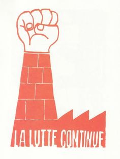 an image of a red fist raised in the air with words la lutte continue on it