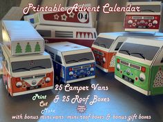 an advertisement for the printable event calendar featuring four different types of camper vans