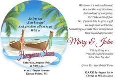 an image of a wedding card with two boats on the beach and palm trees in the background