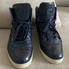 Gucci Blue Crocodile Skin High Top Sneakers Color: Blue Gucci Designer Size: 8 Us Size: 8.5 In Good Condition Soles Need Cleaning Shoes Gucci, Gucci Designer, Crocodile Skin, Gucci Shoes, Mens Shoes Sneakers, High Top, Top Sneakers, High Top Sneakers, Men's Shoes