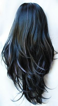 Love how the highlights have been done - blending in from part-way down and on tips instead of all being in lines directly from scalp. 22% OFF - DARK FAIRYTALES wig // Black Purple Lavender Hair // Gothic Goth Emo Straight Long wig. $76.44, via Etsy. Lavender Hair, Blue Highlights, Long Black Hair, Long Wigs, Grunge Hair, Dream Hair, Grey Hair, Great Hair