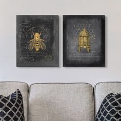 PRICES MAY VARY. OVERALL SIZE: 32" W x 20" H x 1.25" D. Separately, each canvas measures 16" W x 20" H x 1.25" D. Orientation of each canvas is vertical. READY TO HANG: Canvases come with pre-installed hanging hardware already attached to the backs of the products, so all that remains once received is hanging a couple nails on your wall for final installation. Infographic for hardware shown in product images. MADE IN USA: Canvases are handcrafted and made-to-order in the United States using high Bee Bathroom Decor, Bee Bathroom, Bee Home Decor, Bee Home, Bee Images, Bee Sign, Witchy Home Decor, Nature Painting, Bee Decor