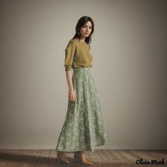 Olivia Mark - Embroidered Knee-Length High-Waisted Midi Skirt Chic Full-length Green Skirt, Traditional Wrap Skirt For Spring, Traditional Flared Maxi Skirt For Spring, Casual Green Embroidered Skirt, Traditional Long Wrap Skirt For Spring, Skirts Midi High Waisted, Knee Length Skirt, Types Of Skirts, Olivia Mark