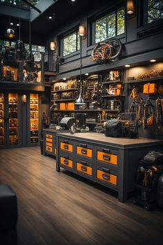 a room filled with lots of different types of toolboxes and other things in it