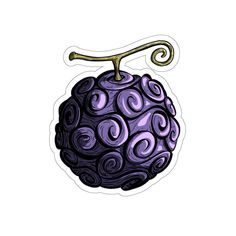 a sticker with an image of a purple ball and a gold hook on it