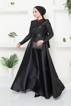 Sequin Corded Satin Evening Dress 2754 Party Hijab, Modest Evening Dresses, Satin Evening Dress, Modest Evening Dress, Dress Party Night, Satin Evening Dresses, Night Party, Stylish Fashion, Dress Clothes For Women