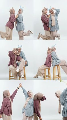 two people are sitting on a chair with their arms around each other and one person is holding his head