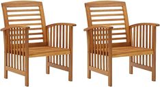 two wooden chairs sitting next to each other