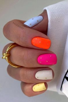 Яркий летний маникюр Nail Art Wedding, Colorful Nail Designs, Glam Nails, Manicure Y Pedicure, Powder Nails