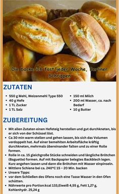 a menu with breads on it and the words zubereiting written in german