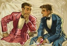 two men in tuxedos sitting next to each other