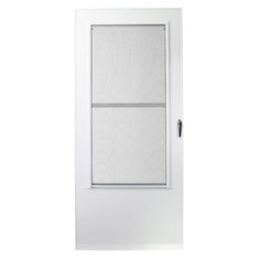 a white door with two windows on the side and one window in the middle that is closed