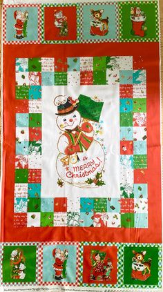 a quilted christmas blanket with a snowman on it