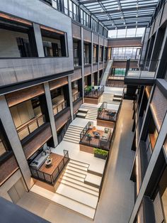 an aerial view of the atrium of a building