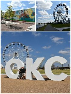 the letters ok are in front of a ferris wheel