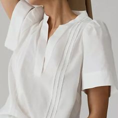 Still Available On The Anthropologie Website For $90: Https://Www.Anthropologie.Com/Shop/Maeve-Poplin-Pintuck-Blouse?Category=Tops&Color=010&Type=Standard&Quantity=1 Nwt - New With Tags 100% Cotton Pullover Styling Machine Wash Imported Us Size 2 But Given The Shape, Is Very Roomy And Fits More Like A Size 6 Feminine Pintuck Top For Summer, Feminine Summer Top With Pintucks, Feminine Summer Tops With Pintucks, Feminine Pintucks Top For Summer, Summer Pintuck Short Sleeve Tops, Summer Daywear Tops With Pintucks, Feminine Summer Blouse With Pintucks, Summer Fitted Blouse With Pintucks, Feminine Pintucks Blouse For Summer